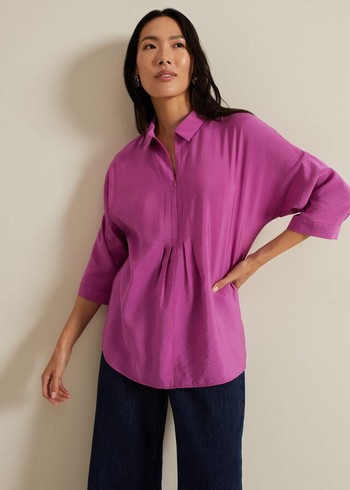 Phase Eight Cynthia Pleat Zip Front Shirts Pink Australia | MQ0657813